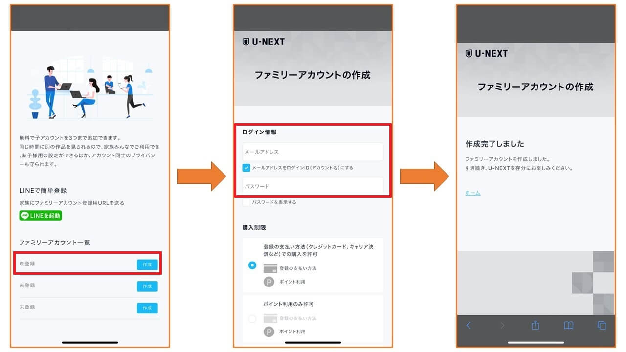 U-NEXTファミリーアカウント 作成2