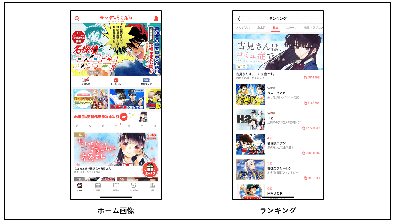 サンデーうぇぶり 漫画アプリ画面