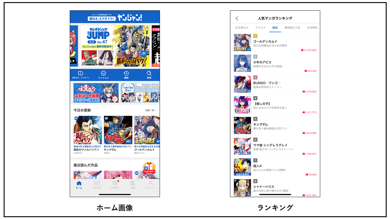 ヤンジャン! 漫画アプリ画面
