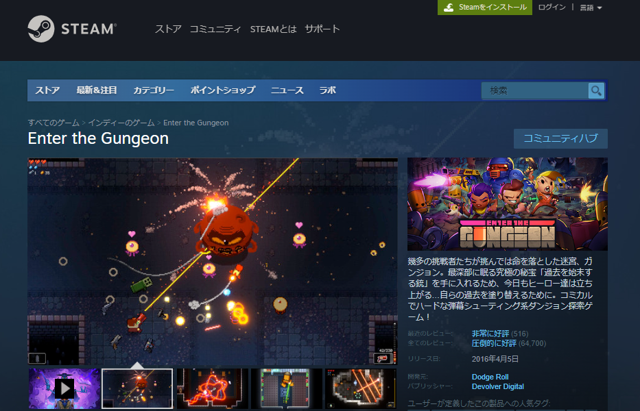 Enter the Gungeon(エンターザガンジョン)